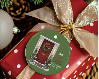 First Red Front Door Christmas Ornament | Ceramic Round Holiday Decoration