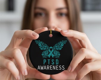 PTSD-medvetenhetsprydnad, fjärilsdesign, dubbelsidig keramisk minnessak