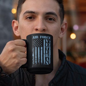 Air Force Veteran Mug, 11oz or 15oz Military Gift, Blk/White Ceramic Coffee Cup, Great Gift Idea for Birthday or Holiday, AF Vet Gift Idea,