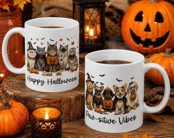 Halloween Dogs Cats Ceramic Coffee Mug, Spooky Pet Costume Drinkware