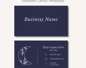 Celestial Business Card Template | Editable Canva Business Card for Creatives | Moon & Star Design | Instant Download