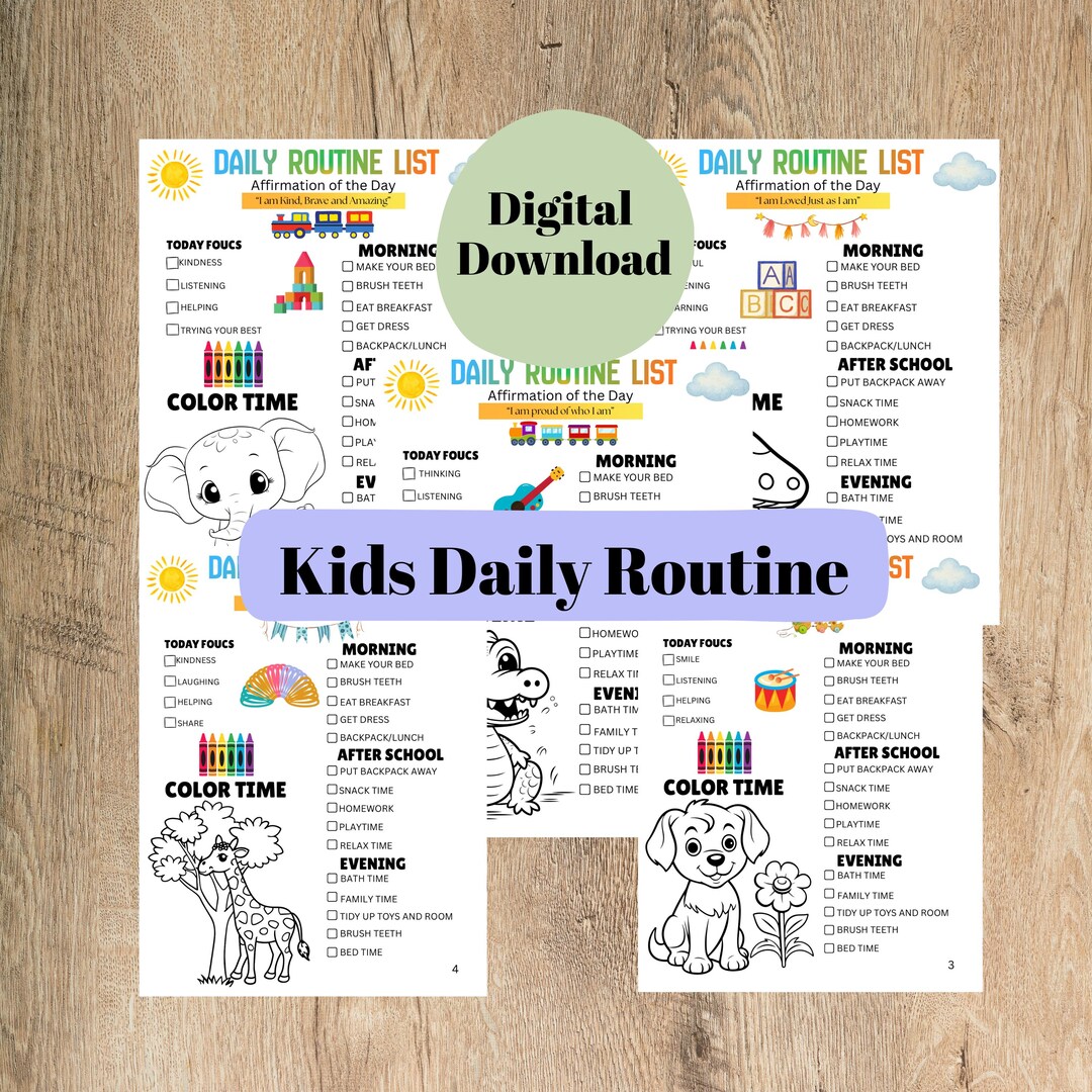 Kids Daily Routine Check List With Daily Affirmations, Encouraging ...