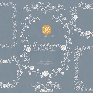 Rozenbloemen PNG SVG-bundel Vintage rozenframe randen Bruiloft clipart Rozenbloem SVG Botanische bloemenrand Bruiloft SVG-frame