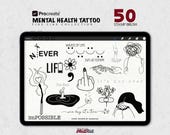 Mental Health Tattoo Procreate Stamp Brushes Fine Line Minimal Tattoo Designs Line Art Digital Tattoo Flash for Artists Commercial Use