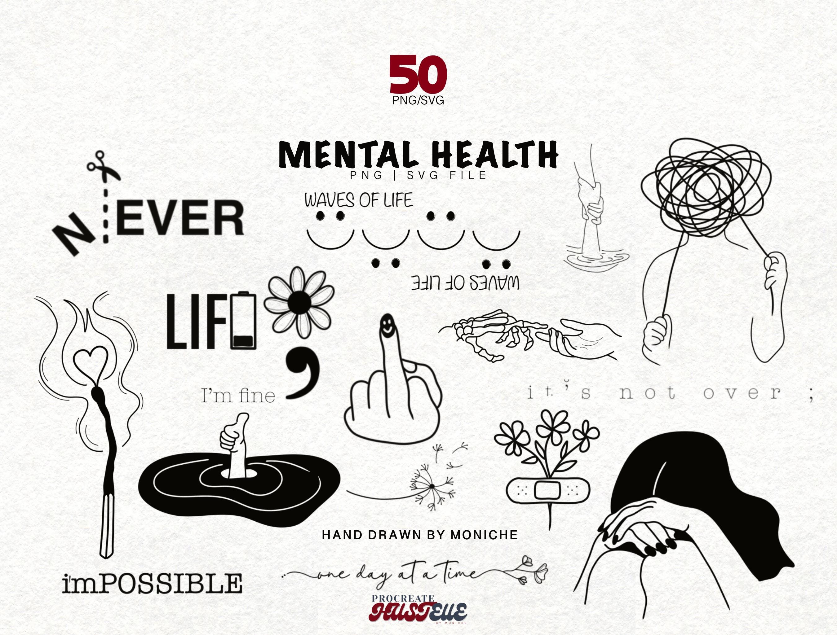 Mental Health SVG PNG Bundle Inspirational Png Svg Self Care Clipart ...