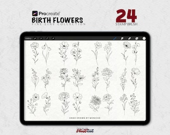 Birth Flower Procreate Tattoo Stamp Bundle Brush Stamps Procreate Tattoo Stencil Design Tattoo Design Procreate Brushes Procreate Tattoo