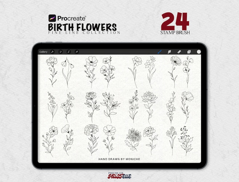 Birth Flower Procreate Tattoo Stamp Bundle Brush Stamps Procreate ...