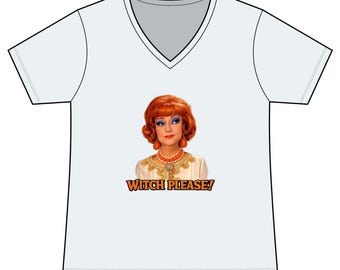 Camiseta vintage con cuello en V estilo bruja retro