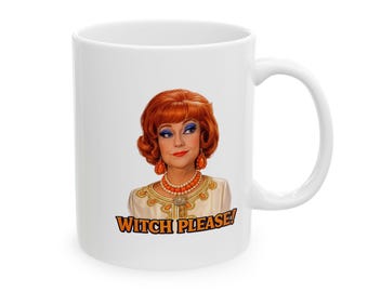 Taza "Witch Please" / Ilustración retro de bruja, taza de café de Halloween