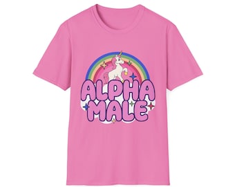 Camiseta unisex de estilo suave con diseño de unicornio 'ALPHA MALE' / Regalo divertido para cumpleaños, orgullo o cualquier celebración, ropa informal, [...]