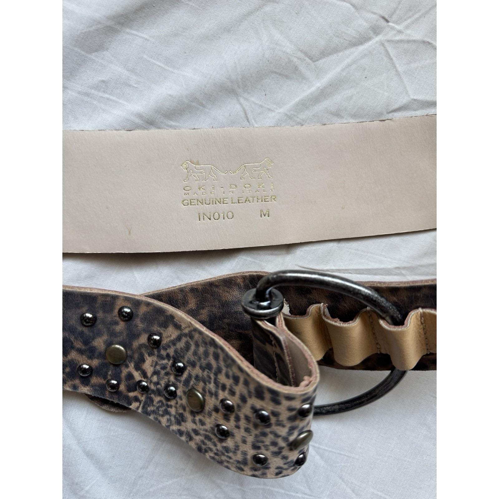 Oki Doki Italy Leopard Print Genuine Leather Belt Ring Buckle Y2K 90s Wide Belt Oki Doki Italy Leopard Print Genuine Leather Belt Ring  main image 2