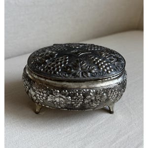 Vintage Silver Plated Trinket Box lined in red velvet 1.5" x 3.25" x 1" Footed