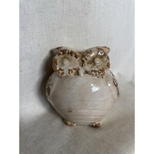Vintage Crackle Glaze Owl Figurine Ceramic Rustic Mid‑Century MCM Decor