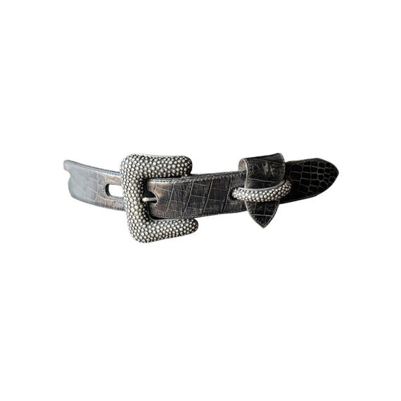 Oversized Vintage Vicenza Italian Calfskin Belt Black Silver  display picture 1