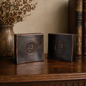 Dark Academia Bookends | Vintage Copper Monogram Letter P Bookends | Gothic Library Decor