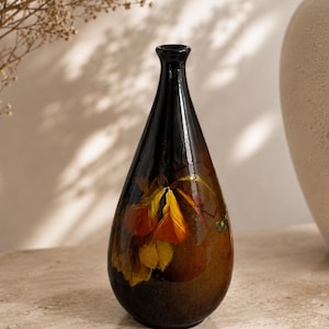 J.B. Owens Utopian Art Pottery Vase, Hand Painted Autumn Leaf Cabinet Vase, Antique Arts and Crafts Decor