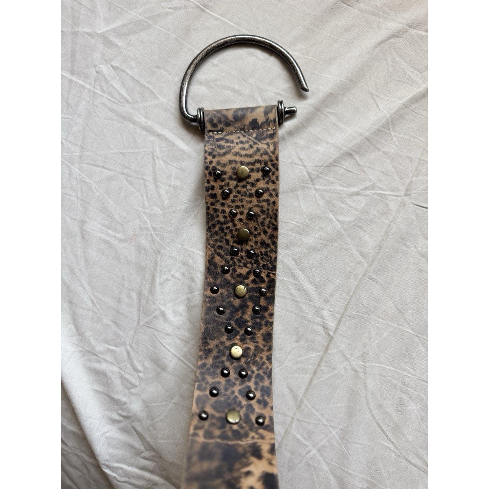 Oki Doki Italy Leopard Print Genuine Leather Belt Ring Buckle Y2K 90s Wide Belt Oki Doki Italy Leopard Print Genuine Leather Belt Ring  main image 4