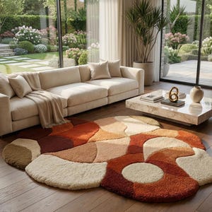 Abstract Shag Area Rug: Irregular Terracotta Patchwork, Boho Decor Teppich