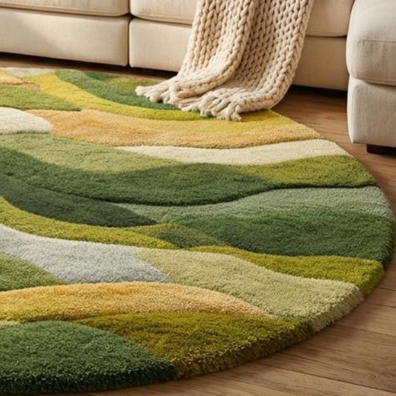 Draped Rug Images Hand-tufted Wool Area Rug: Moss Texture, Earthy Landscape Carpet Round ...