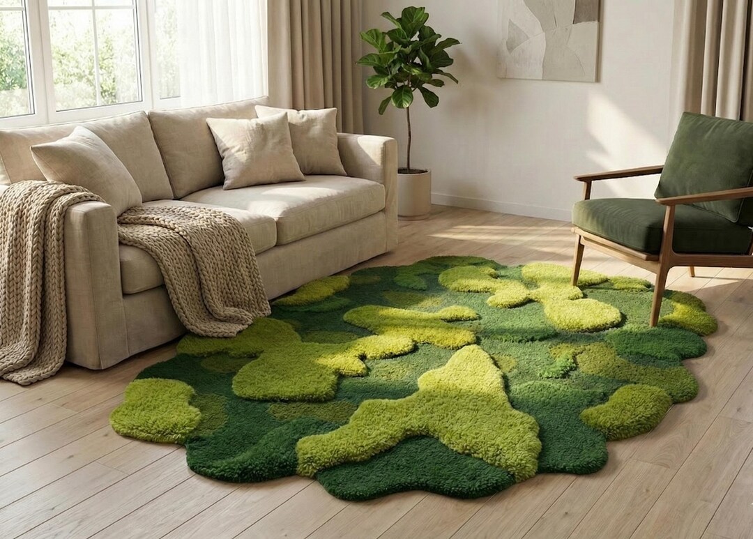 Moss Grass Rug: Handmade Tufted Wool Area Rug | 3D Textured Carpet ...