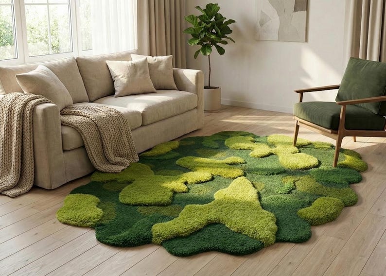 Grass Color Rug Moss Grass Rug: Handmade Tufted Wool Area Rug | 3D Textured Carpet ...