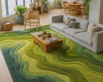 Hand Tufted Wool  Rug: Moss Texture, Earthy Landscape Carpet