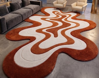 Hand Tufted Wool Amoeba Rug, Irregular Wavy Abstract Organic Modern Carpet