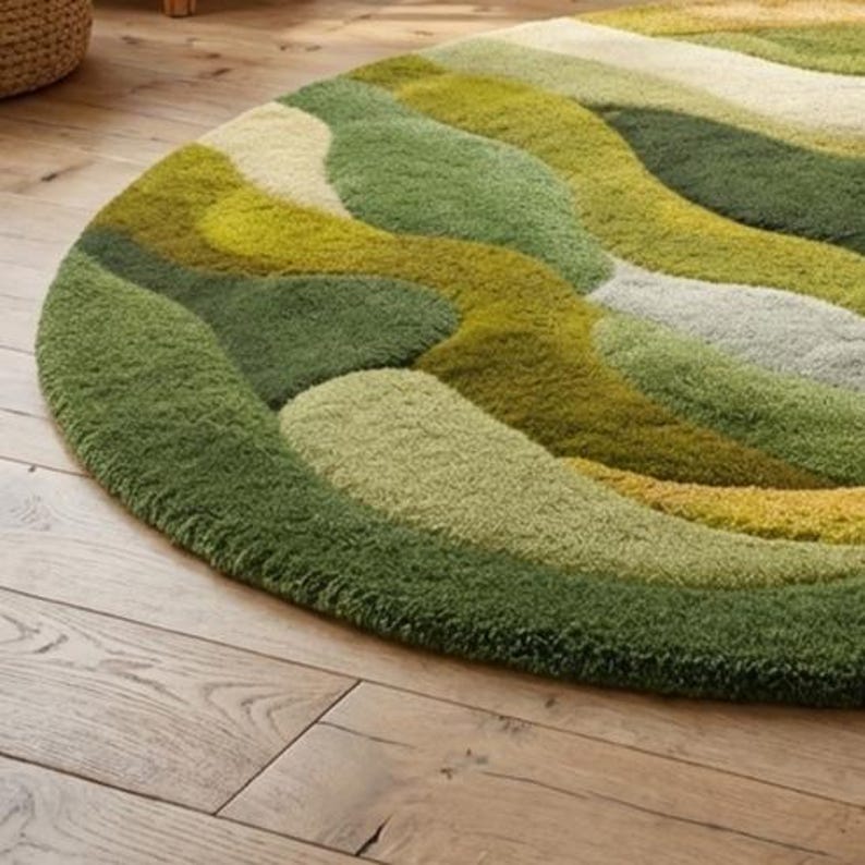 Hand-tufted Wool Area Rug: Moss Texture, Earthy Landscape Carpet Round ...