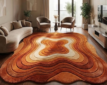 Hand Tufted Wool Rug, Irregular Melting Shape, Modern Wavy Organic Carpet