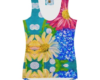 Camiseta sin mangas con estampado Flower Power de Karen Ross (corte y confección por sublimación)