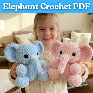 Elephant Crochet Pattern PDF, Plush Chenille Amigurumi, Instant Download