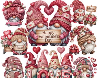 ノームのバレンタインクリップアートセット | 2月の愛のノーム 18 PNG | プランナーステッカー
