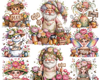 May Santa & Friends | Garden Christmas Characters | Monthly Calendar 17 PNG