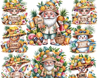 June Santa & Friends | Summer Christmas Characters | Monthly Calendar 15 PNG