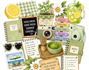 20 Matcha Lemonade Clipart | Summer Drink PNG | Watercolor Lemonade | Junk Journal | Digital Download