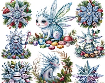 Enchanted Snowflake 14 PNG | Fantasy Snowflake Clipart | Magical Frost| Transparent Background | 300 DPI