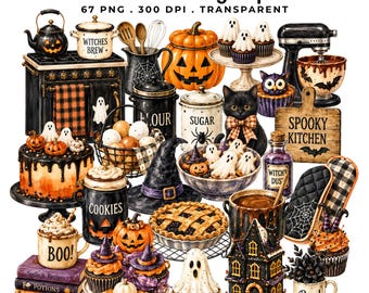 67 Halloween Baking Clipart | Spooky Kitchen PNG | Witch Bakery, Pumpkin Cupcake Ghost Clipart