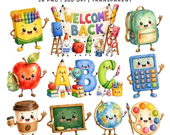 26 Classroom Decor Clipart | Back to School PNG | School Supplies, ABC Letters, Teacher