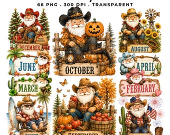 66 Cowboy Santa Monthly Calendar | Western Christmas Planner | Rustic Holiday Clipart | Digital Download