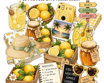 20 honungslemonad Clipart | Sommarcitron PNG | Digital nedladdning | Kommersiell användning