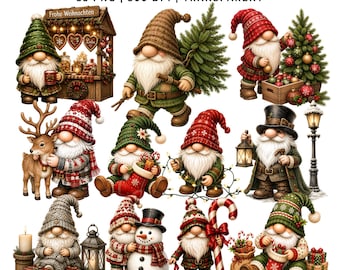 33 Christmas Gnomes Clipart | Holiday Gnome PNG | Watercolor Christmas | Transparent | Winter Sublimation | Commercial Use