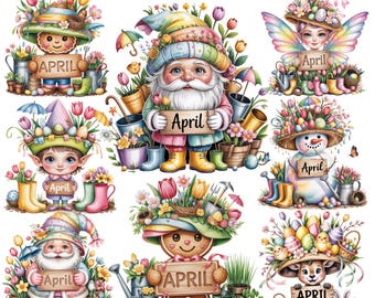 April Santa & Friends | Rainy Season Christmas Characters | Monthly Calendar 16 PNG