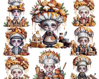 Panadero Oscuro de Enero 22 PNG Clipart / Personajes de Panadero / Arte de Panadería Lindo y Espeluznante