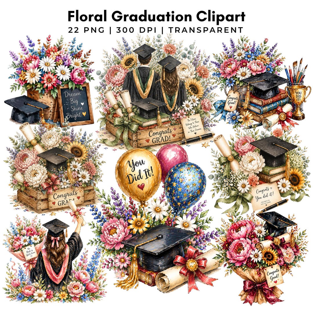 22 Floral Graduation Clipart PNG | Graduation Flowers, Diploma | Class ...