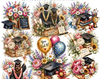 Floral Graduation Clipart 22 PNG | Graduation Flowers, Diploma | Class of 2026 | Planner Stickers