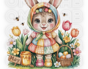 春のバニーガール クリップアート 15 PNG | 月間印刷可能 | イースタープランナーステッカー | 季節のイラスト