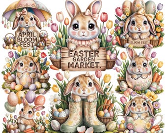 バニーイースターコレクション 20 PNG | 春のウサギ | パステルイースターイラスト | デジタルステッカー