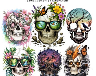 スカルゴシックバタフライアート 6 PNG | デジタルダウンロード | ステッカー