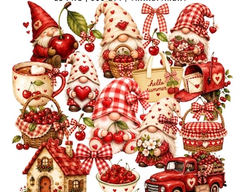 25 Cherry Lover Gnomes Clipart | Gnome PNG | Cottagecore | Cherry Sublimation | Instant Download