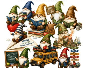 20 Back to School Gnomes PNG | Gnome Clipart | Teacher, Classroom, First Day of School